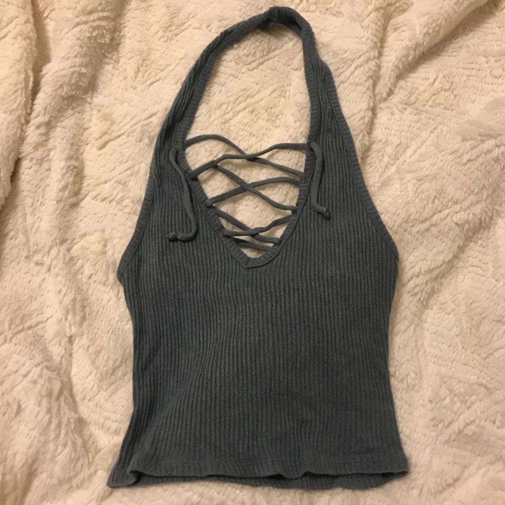 Lace-up halter crop top